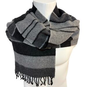 Hilary Radley Italy Black & Grey Striped Lambswool Blend Scarf 🇮🇹